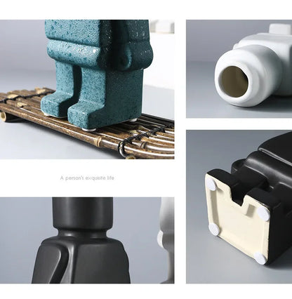 Minifigure Building Blocks Resin Robot Flower Vase Home Decoration Modern Home Interior Office Desk Decoration Pendants ваза 화병