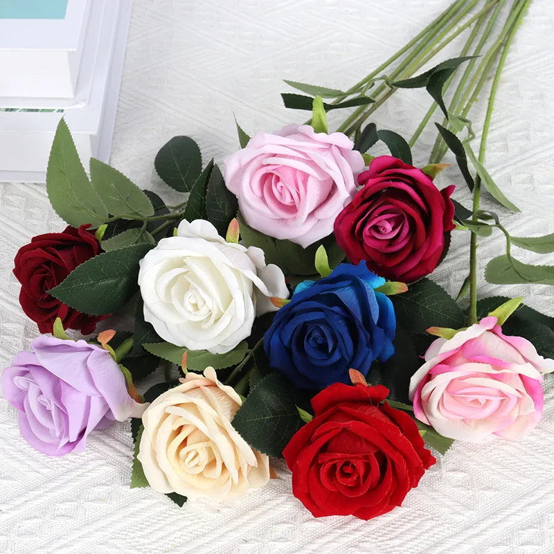 5 pezzi Fiori artificiali Bouquet Red Velvet Fino di rosa fiore di rosa per matrimonio Decorazione da tavolo da casa Regalo di San Valentino per San Valentino