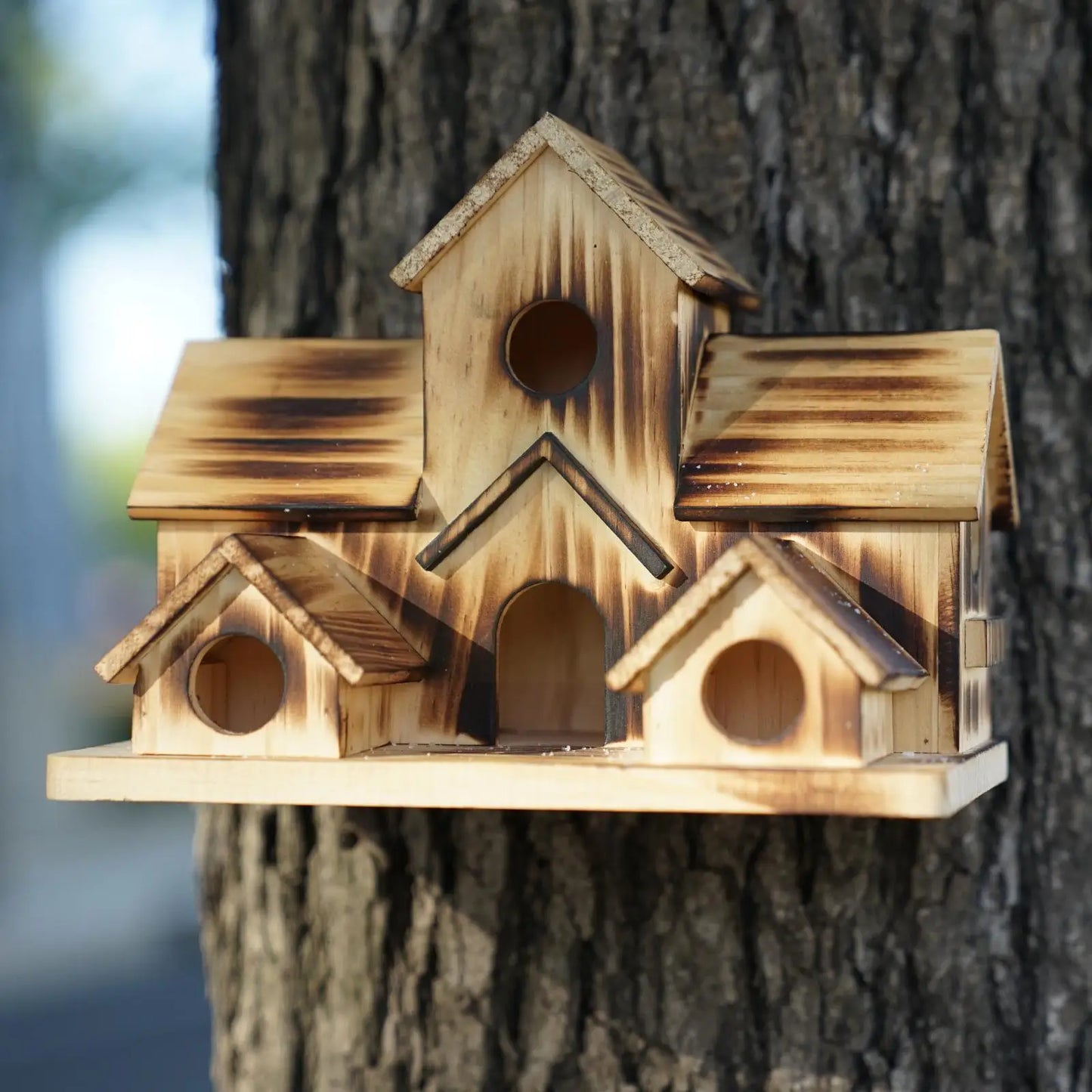 Gaiola de pássaro de madeira de madeira alimentação de ninho de ninho de pássaros decoração de casa de pássaro pingente de quintal s3q9