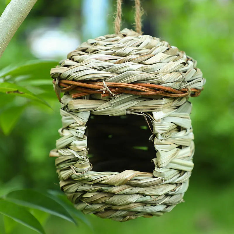Nido de pájaro de paja jaula al aire libre nido de pájaros calientes y de pájaros productos para mascotas de mascotas decoración de la hierba nido colgante jaula de nido loro jaula
