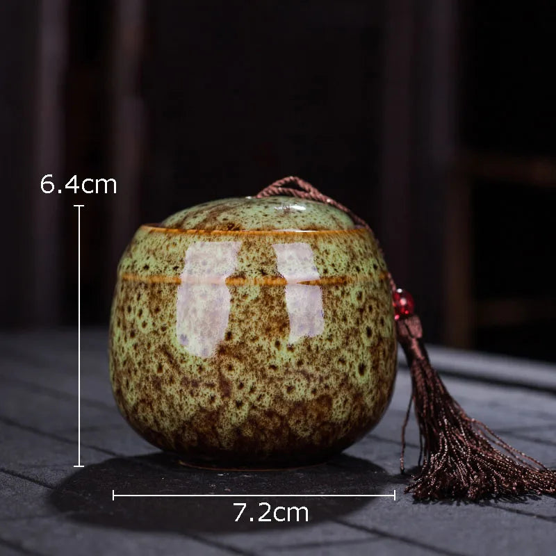 Painted Tea Canister Tassel Sealed Ceramic Storage Jar with Lids Porcelain Coffee Container Desk Decoration Tea Cans Candy Pots