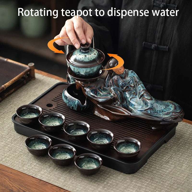 1 set of creative lazy tea set, semi-automatic beauty teapot, magnetic rotating water guide, Chinese Kung Fu tea set