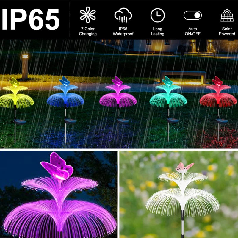 Luci da giardino solare a doppio strato esterno jellyfish e luci a farfalla impermeabile per decorazioni per decorazioni per paesaggi per prato 1/2/4/6 PC