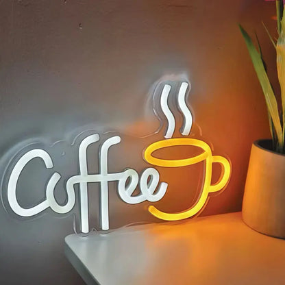 1PC Creative Coffee With Cup LED Neon Sign Light For Party Room Pub Club Milk Tea Coffee Shop Wall Decoration 11.1''*6.73''