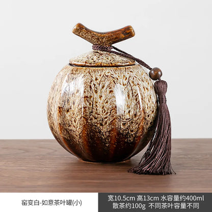 Kiln Change Ceramic Tea Caddy Food Storage Jar Sealed Jars Tea Box Tea Containers Storage Tank Candy Jar Home Organizer Teas Can