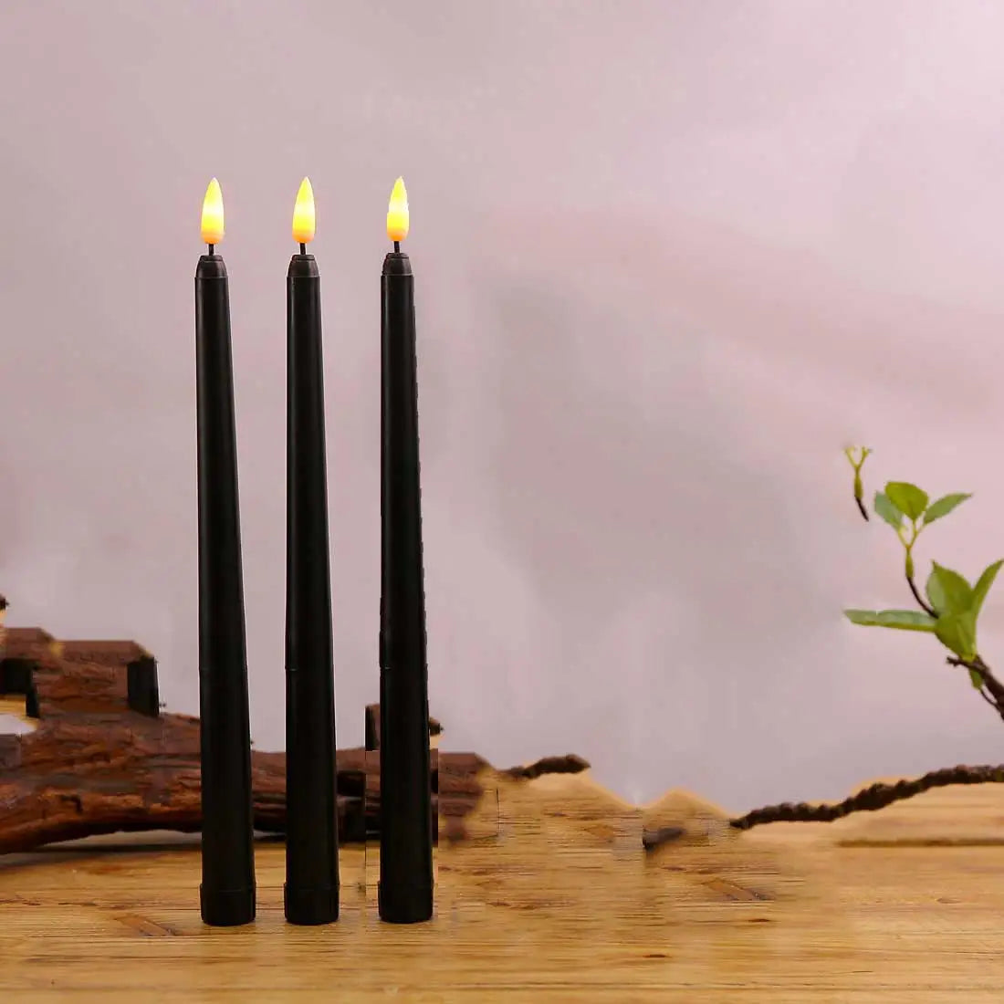3 eller 4 stykker 11 tommer halloween sort flameless LED konisk stearinlys med gul/varmt hvidt lys, batteri plast falske led stearinlys