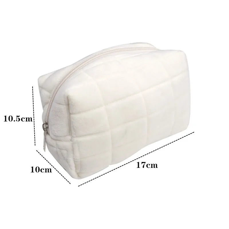 Cute Fur Makeup Bag for Women Zipper Large Solid Color Cosmetic Bag Travel Make Up Toiletry Bag Washing Pouch