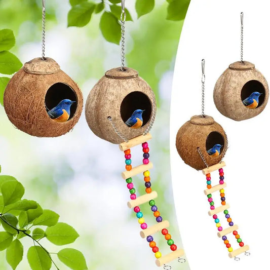 Kokosova sakrij ptice gnijezdo ptičje kuće s ljestvicama za penjanje prirodno skrovište za papagaj papagaj lovebird canaring golub ptica za kućne ljubimce