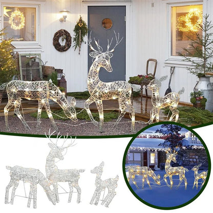 Arte de hierro Elk ciervos Decoración del jardín de Navidad con LED Light Glitter Reinede Xmas Home Outfast Outdoor Ornament Decor