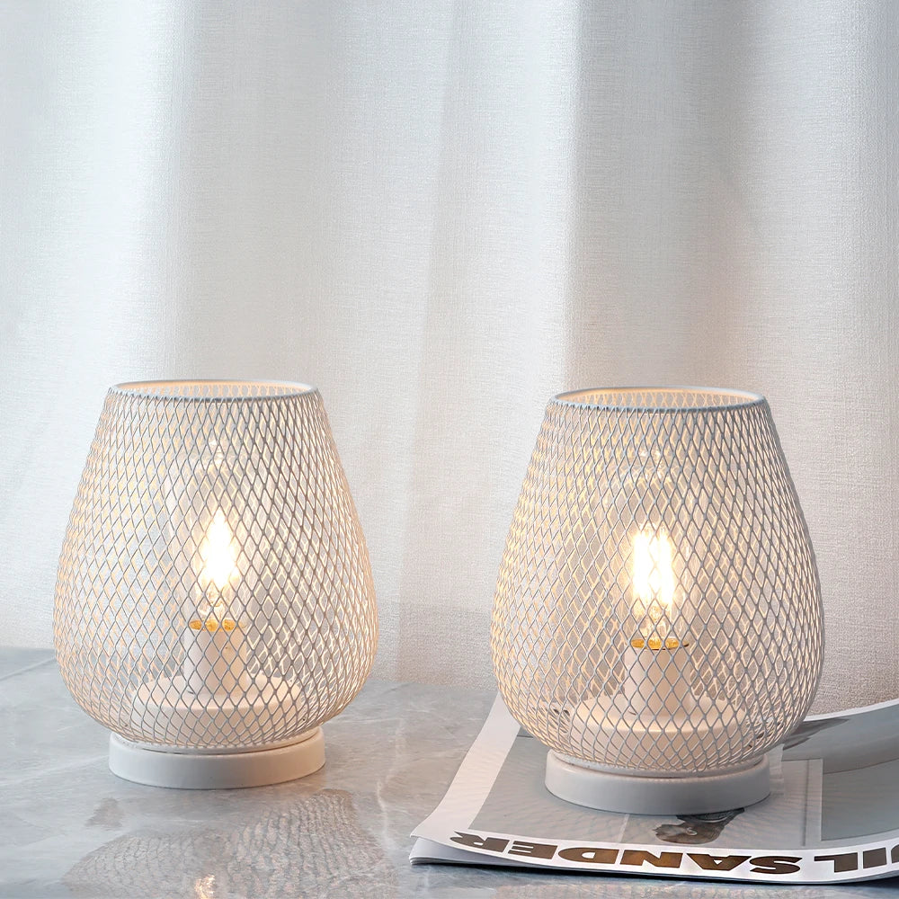 2Pcs White Metal Table Lamp Battery Operated Lamp Outdoor Lantern with LED Edison Bulb for Weddings Party Patio Event Home Decor