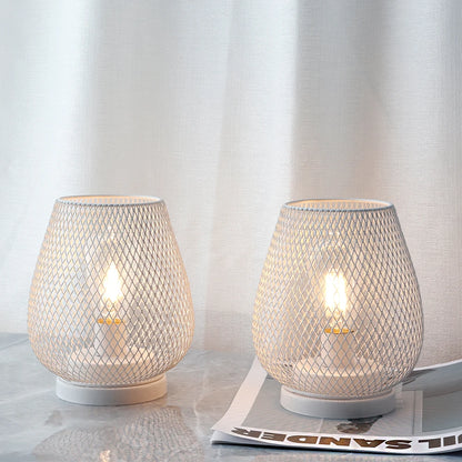 2Pcs White Metal Table Lamp Battery Operated Lamp Outdoor Lantern with LED Edison Bulb for Weddings Party Patio Event Home Decor