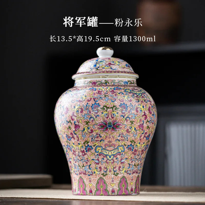 European Style Colored Ceramic Tea Caddy Large Sealed Candy Jar Tabletop Flower Vase Household Coffee Beans and Nuts Storage Box