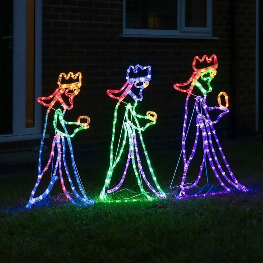 Święta na świeżym powietrzu Lid Three 3 Kings Silhouette Motif Rope Light Decoration for Garden Yard Nowy rok