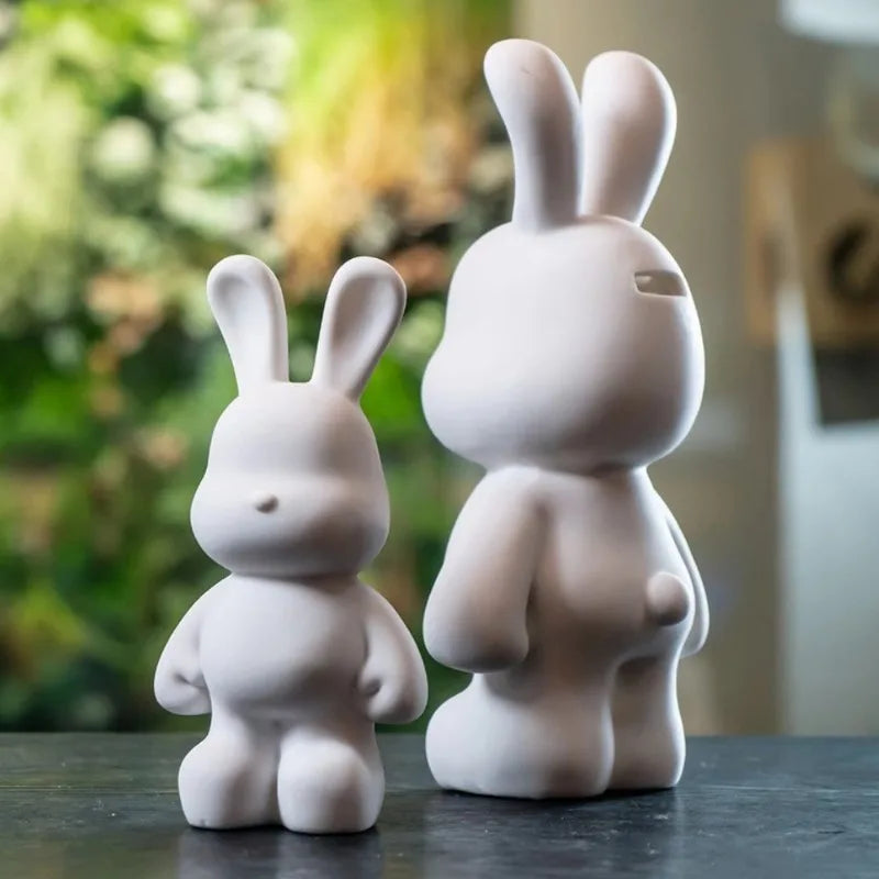DIY Paint Fluid Rabbit Figure Handmade Pigment Doll Toy White Vinyl Bear Figurine Sculpture House Decoration Table Accessories
