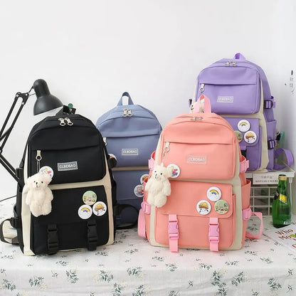 Bolsas escolares de 5 piezas para adolescentes lienzo de color sólido mochila mochila para estudiantes adolescentes