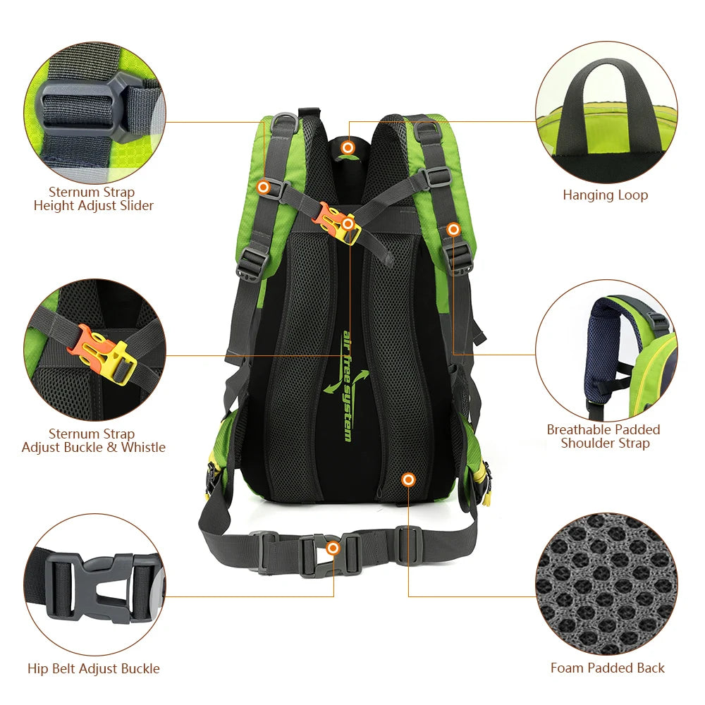 40L rucsac de călătorie rezistent la apă în aer liber camping pentru laptop laptop de zi trekking pentru a urca bagaje pentru bărbați pentru bărbați pentru femei geantă sportivă