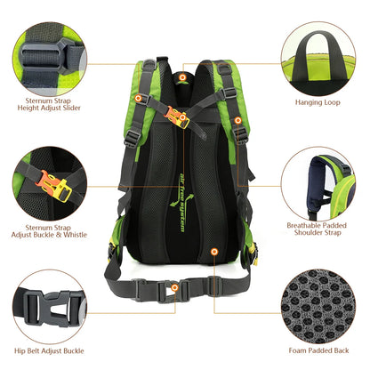 40L VODA Odolný vůči cestovnímu batohu Outdoor Camping Pěstovací notebook Daypack Trekking Climb Back Taks for Men Women Sport taška