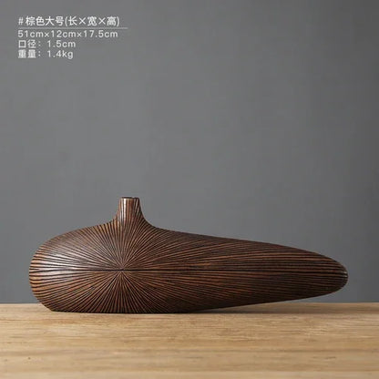 Modern Line Stripe Resin Vase Flower Arrangement Dried Flower Imitation Wood Vase Bookcase Desktop Decoration Crafts Furnishings