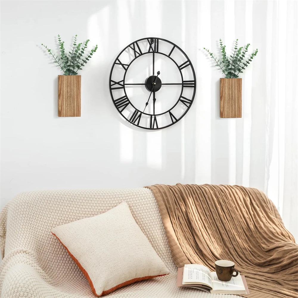 2 Pack Wood Wall Planter Vase with Artificial Eucalyptus Farmhouse Wall Hanging Planter for Dried Flowers in Living Room Bedroom