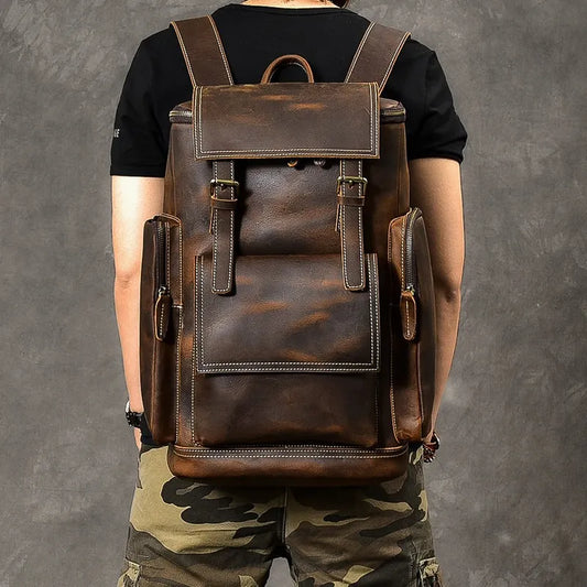 Cazzo vintage Crazy Genuine Backpack in pelle uomini uomini in pelle Stucker Rucksino Male Backpack M814