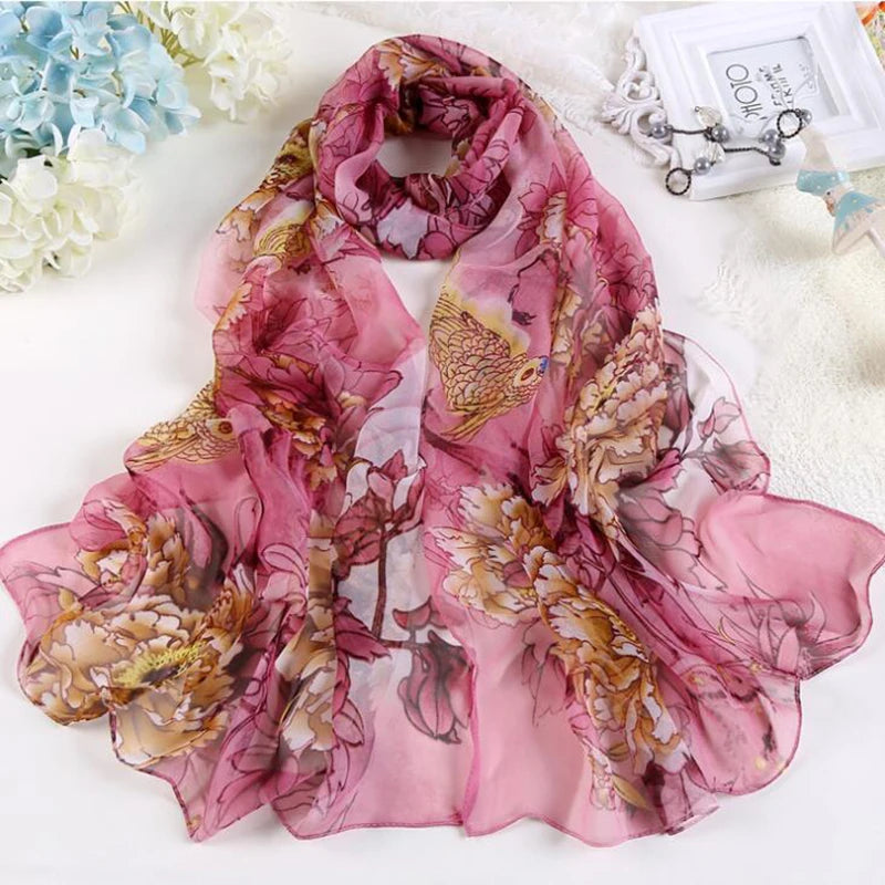 Moda de moda chiffon georgette lenço de seda para hijab muçulmano peony flor bandana sumber praia lenço de sarongo e xale hy30