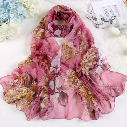 Fosas de la moda de la moda Georgette Silk Buff for Muslim Hijab Peony Flower Bandana Summber Beach Sarong & Shawly Hy30