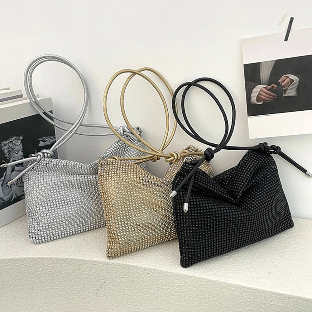 Women Shiny Tote Bag Chic Sparkle Satchel Clutch Elegant Fashion Tote Handbag Zipper Versatile Strap Adjustable Evening Handbag