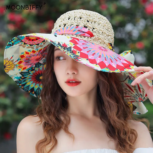 2023 Neue Frauen -Sommer -Eimer falten Mode Strohhut Panamas UV Schutz Sonnenvisor Seaside Strandhut Tide Sommerhüte