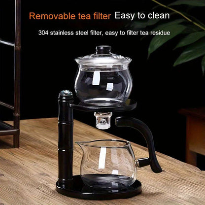 1 Set Glass Teapot Set Lazy Kungfu Automatic Drip Rotating Tea Set With Infuser Office Blooming For Home Office Tea Accessories