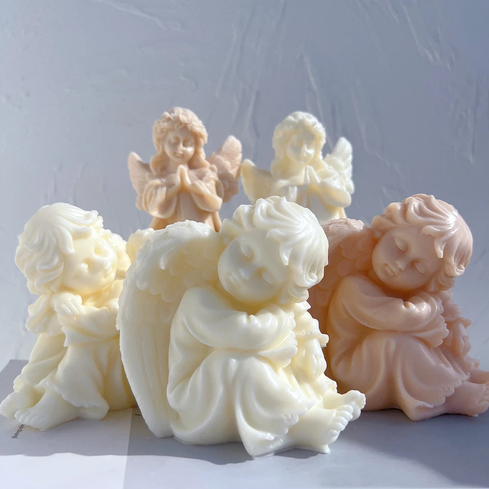 Gardening Crafts Cherub Silicone Mold Boy Art Sculpture Soy Wax Candle Mould Praying Girl Angel Statue Home Decor
