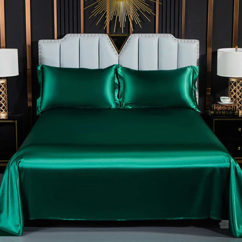 Wostar Fast farve satin rayon dyne dækning seng ark pudebetræk sommerpar luksus dobbelt senge sengetøj sæt 4-delt king size