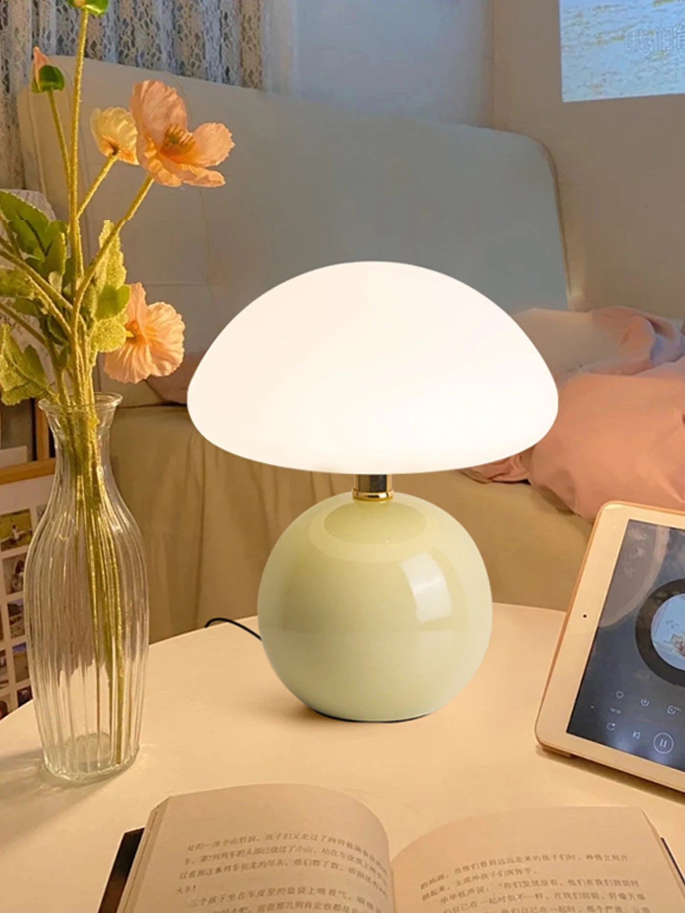 A pink/orange/red/white/beige USB socket decorative table lamp for room light decorative lamp, night light, desk light.