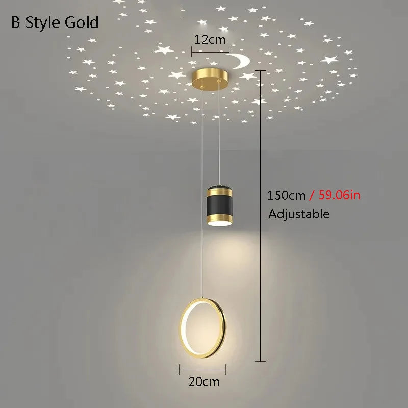 Starry Sky Projection Style Circular Led Pendant Light Living Room Dining Room Bedroom Cafe Indoor Lighting Decoration
