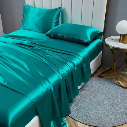 Luxus Satin Stoff Queen -Size -Bettlaken King King hochwertiges Saitenblatt Flachblatt Kissenbezug Festbett Set Bettlaken Sets