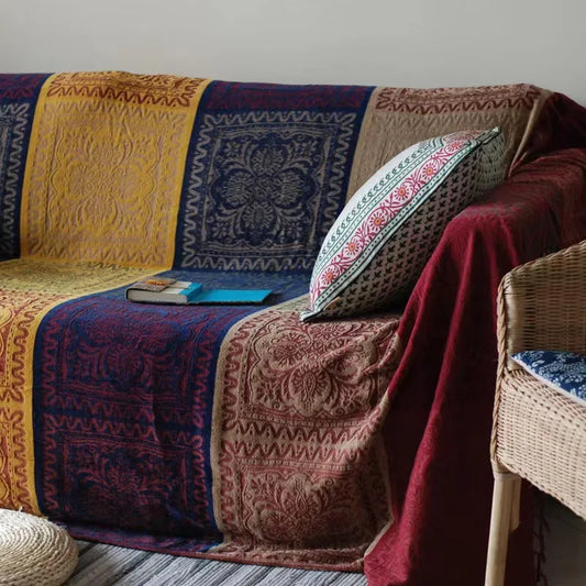 Välimerellinen amerikkalainen chenille -sohvatyyny värikäs boheemi chenille -ruudut sohva iso cobertorpeitto tupsulla