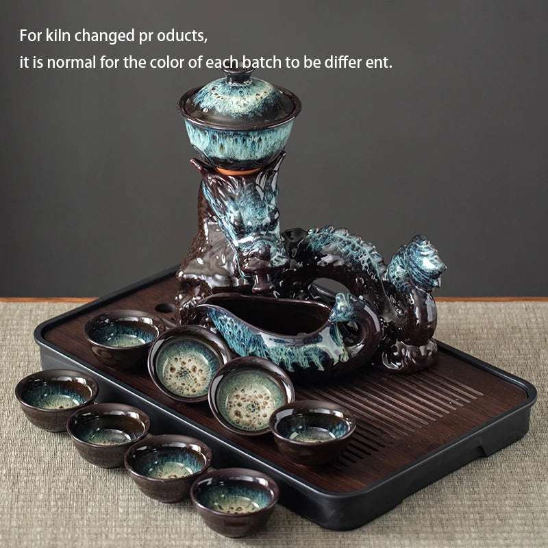 1 set, creative lazy tea set, semi-automatic dragon teapot, magnetic rotating water-conducting tea set, Chinese Kung Fu tea set