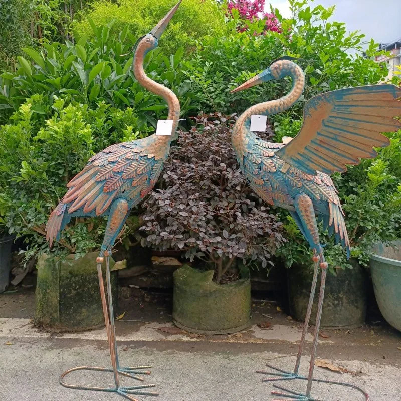 2kpl/pakkaus puutarha metallirannen patsaat koristeet patio nurmikon lampi pihan lintujen taiteen sisustus ulkoilma seisova rauta haikaraveistos 83/94 cm