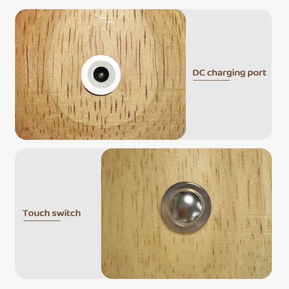 INS Wooden Creative Mushroom Night Light Stepless Dimming Bedside Table Lamp 3 Color Rechargeable Sleeping Nightlights For Room