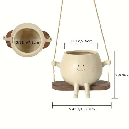 Cute light yellow swing small flower pot creative resin crafts living room study balcony home hanging unique decorative gift
