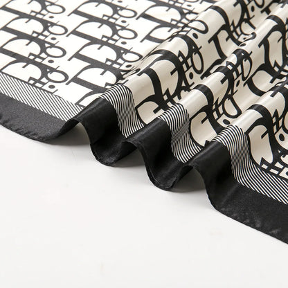 90 cm -es négyzet alakú betűs patchwork selyem szatén sálak nők kerchief nyakkendő kendő wrap hangtompító bandanna haj kiegészítők