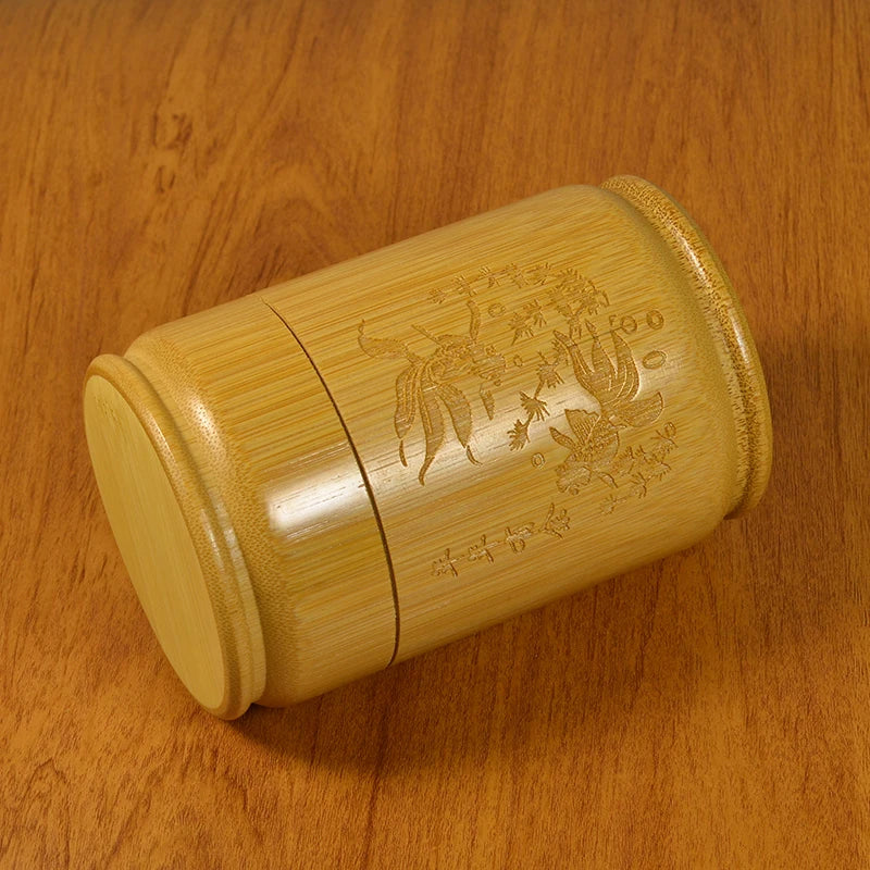 Handmade Bamboo Tea Storage Box Chinese Carved Tea Canister Lid Seal Kitchen Storage Jars Accessories Spice Box Organizer