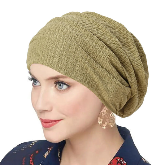 Trendy crankle dámské plné barvy hidžáb turban měkká elastická indická kapota hlava zabalená hlava šála chemoterapie čepice