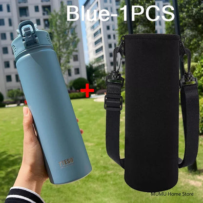 Tyeso 600/750ML Thermos Bottle With Straw Stainless Steel Car Thermal Cup Sports Water Bottles Keeps Cold and Heat Thermal Mug