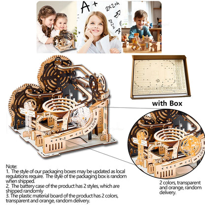 DIY Assemble 3D Wooden Puzzle Marble Run Set - Mechanical Model Building Kits for Adult Kids - STEAM Educational Toys and Gifts