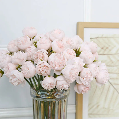 Rózsa rózsaszín bazsarózsa mesterséges virágok selyemcsokor 27fejek rózsák hamis virág az asztal váza