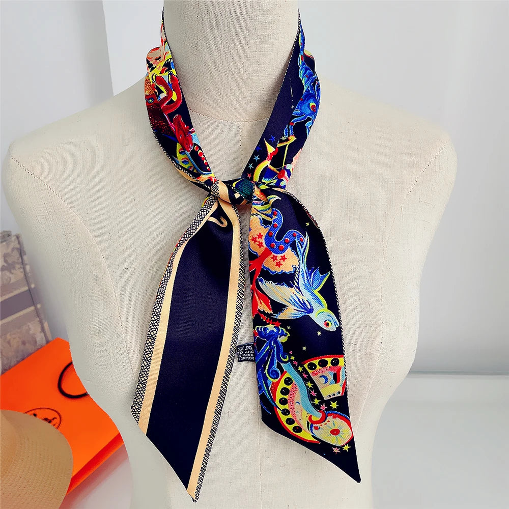 Franse mode nieuwe tarot retro twaalf constellaties dames ornament 100% twill zijden sjaalstroomer lange strip zijden sjaal lint