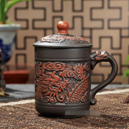 Yixing Purple Clay Tea Cups with Lid, Drinkware Purple Grid Teacup, Chinese Zisha Kung Fu Tea Mug, Office Teaware