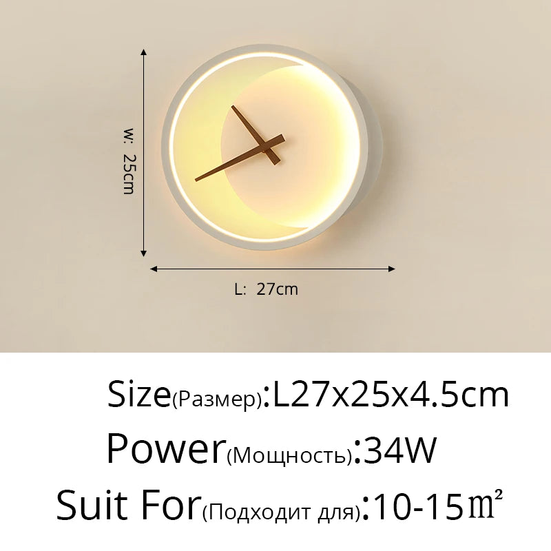 Modern LED Clock Wall Lamps For Bedside Corridor Aisle Hotel Living Room Foyer Kitchen Porch Lights Luminaria Indoor Lighting