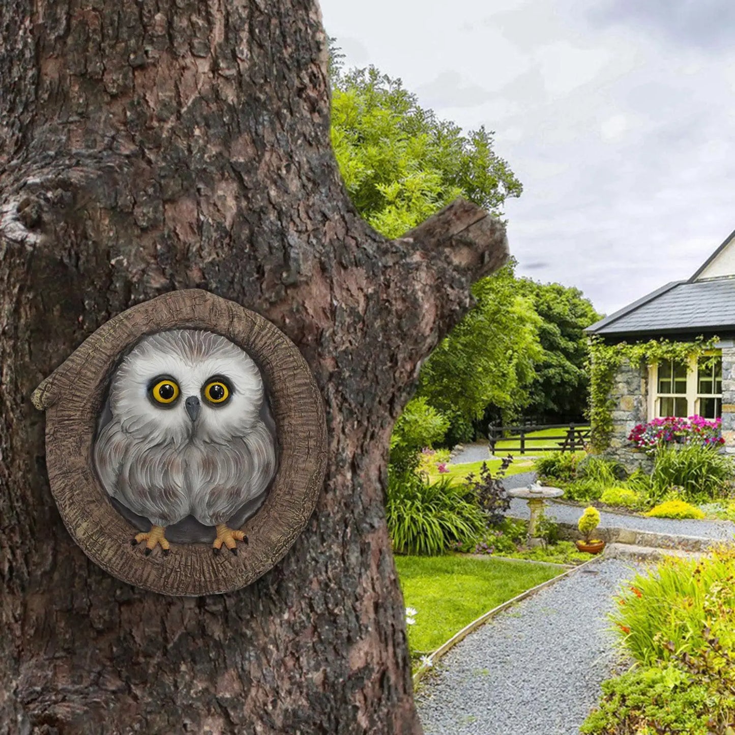 Owl Statue Garden Arbore Decorare pictată manual Artă de grădinărit rezistentă la apă pentru cadouri pentru casă de casă Instalați cu ușurință multifuncțional