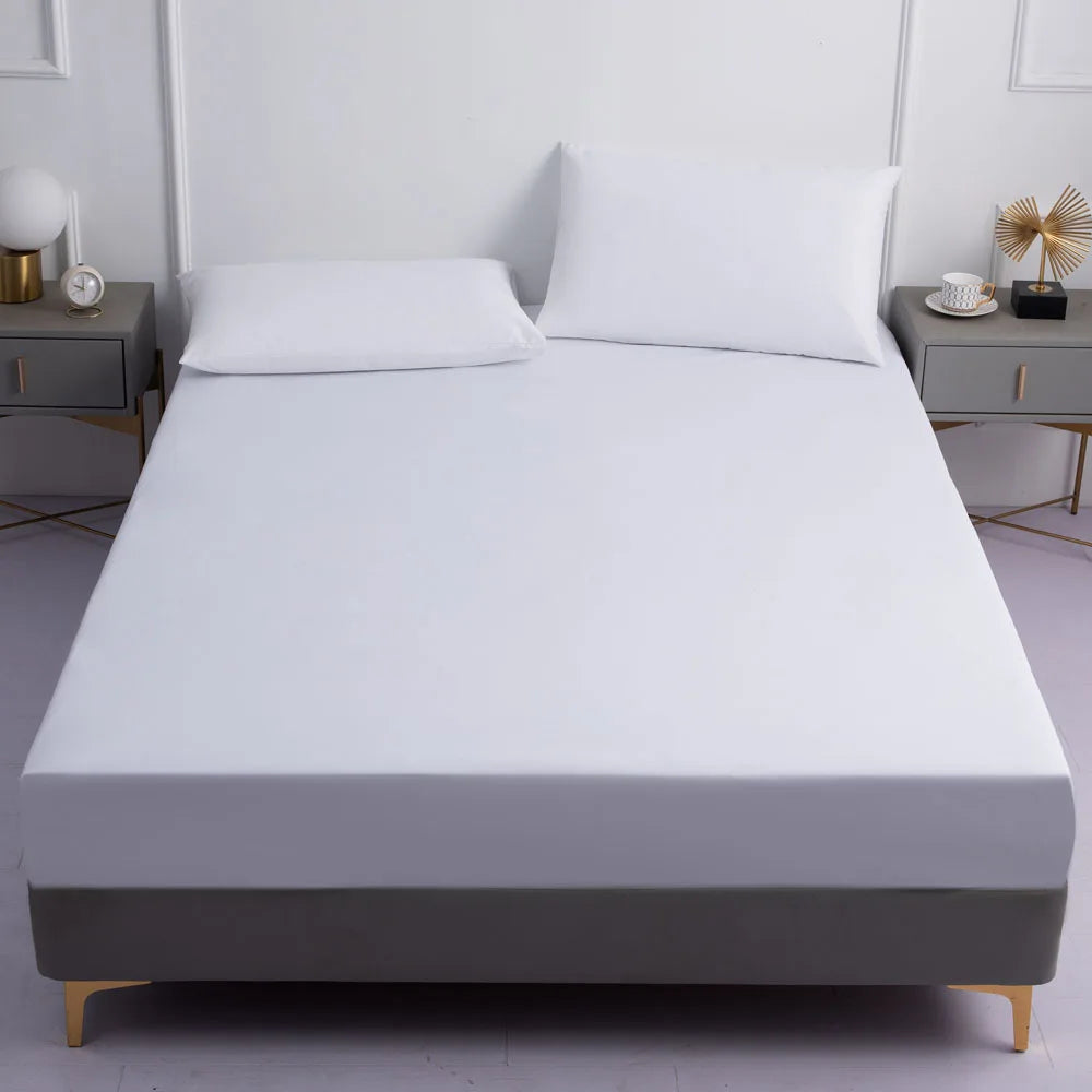 100% vanntett monterte ark eller putetrekk Madrass Protector Bed Cover Elastic Band Solid Single Double Bedspread Queen Size